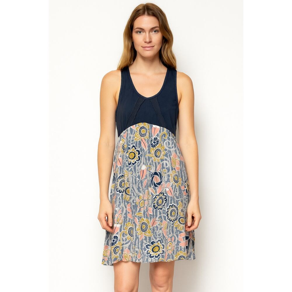 Anthropologie Lilka Sleeveless Tank‎ Dress Size Large Blue Cotton Rayon Blend